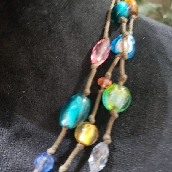 Womens Fashion Triple Strand Multicolor Rhinestones Beaded Charm Necklace - Picture 2 of 6